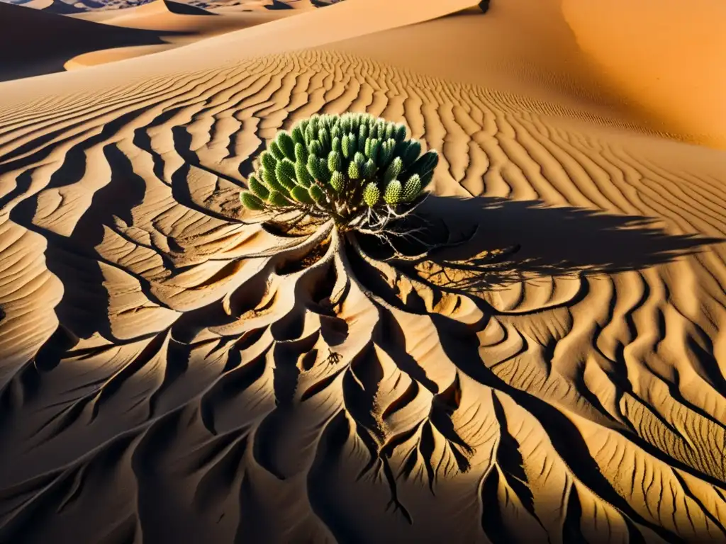 Raíces entrelazadas: la supervivencia en el desierto Raíces retorcidas de planta en tierra seca, luchando por sobrevivir a los efectos de la sequía en la tierra