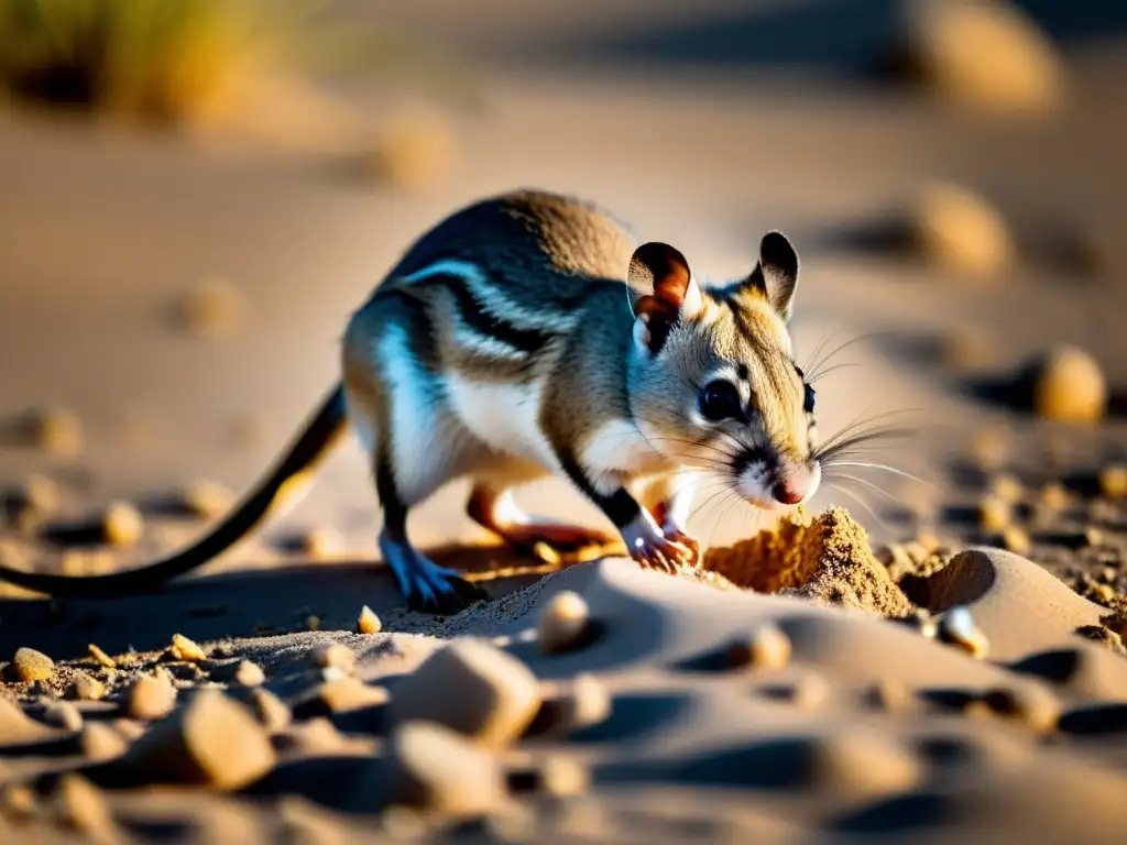 Kangaroo rat excavando a toda velocidad en el desierto Kangaroo rat cava furiosamente en el desierto para escapar del calor extremo