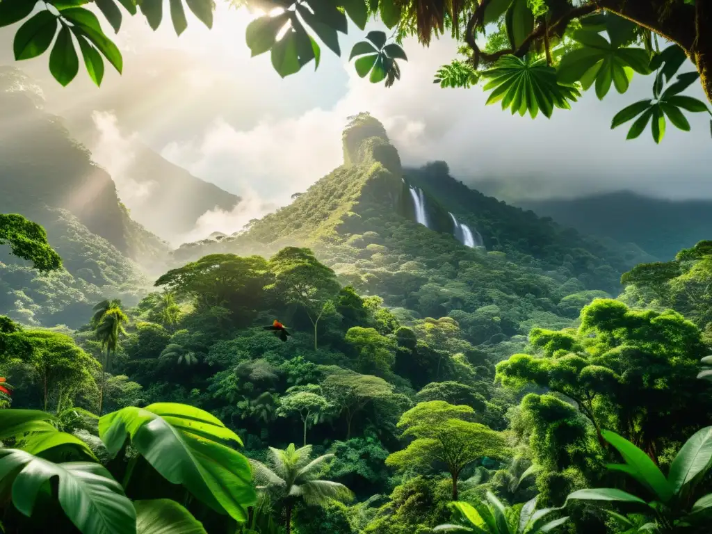 Jungla exuberante de Costa Rica: biodiversidad y belleza natural Vibrante biodiversidad en la jungla de Costa Rica: exuberante vegetación, vida silvestre variada y luz filtrándose a través del dosel del bosque