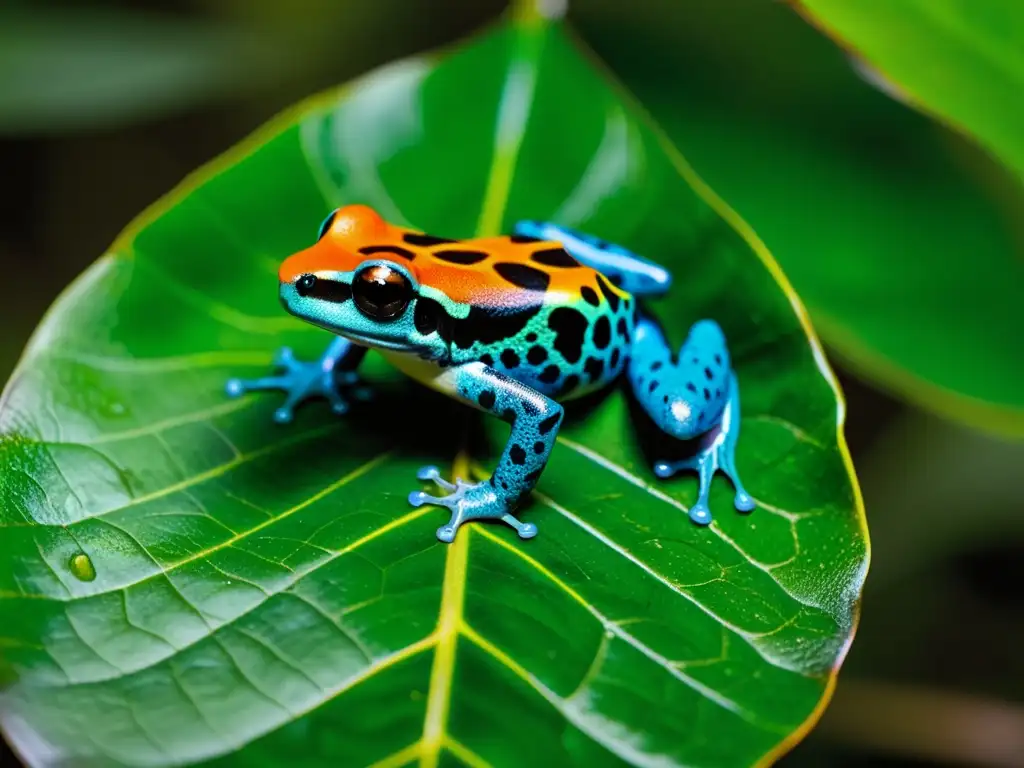 Rana venenosa de la selva: colores vibrantes y patrones cautivadores Vibrante rana venenosa de la selva con señales visuales mundo animal