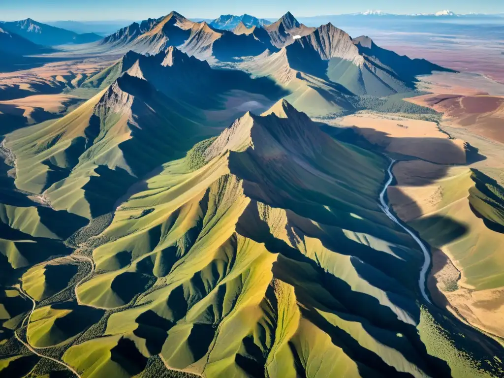 Vista aérea detallada de una región sísmicamente activa con intrincada red de fallas