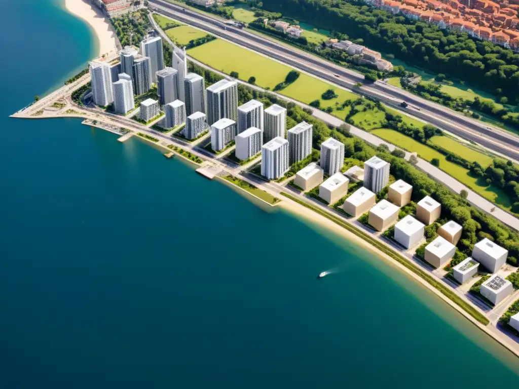 Mezcla innovadora de arquitectura resistente a terremotos Vista aérea de edificaciones resistentes a movimientos tectónicos en la ciudad, símbolo de innovación y seguridad estructural