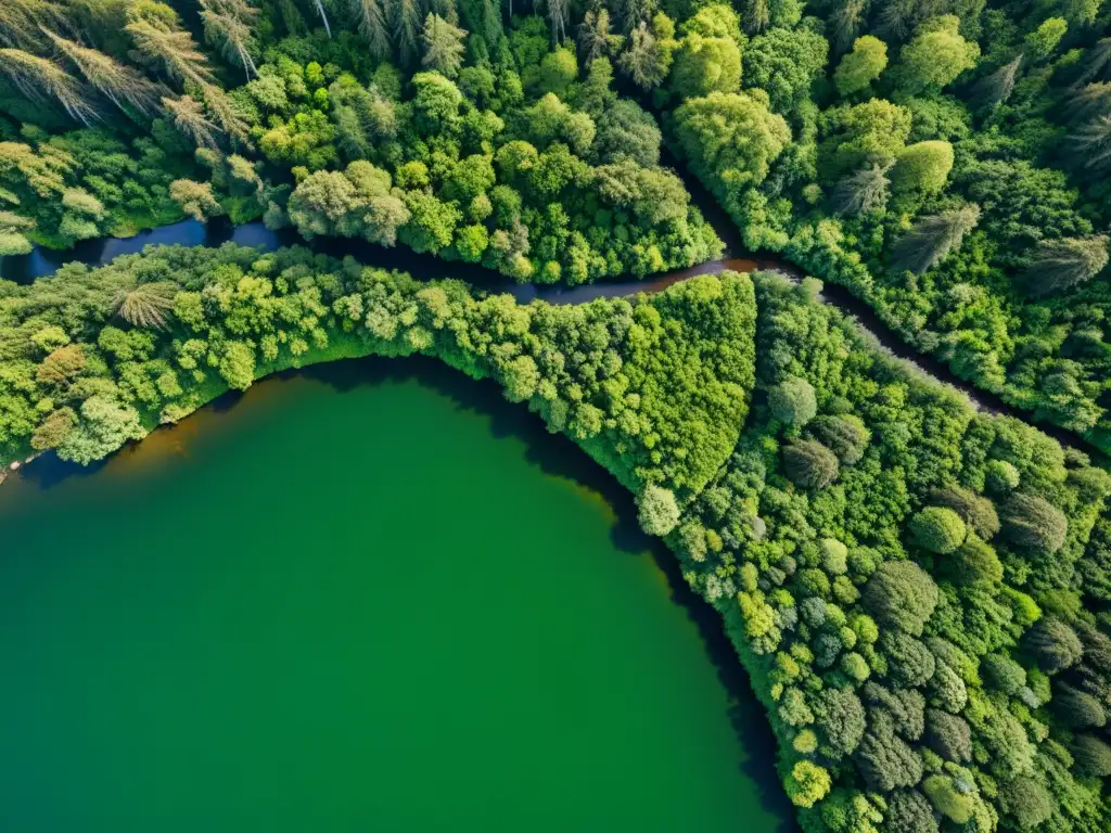 Bosque verde exuberante desde el espacio Vista aérea de exuberantes bosques verdes, con luz solar filtrándose entre el dosel y creando sombras