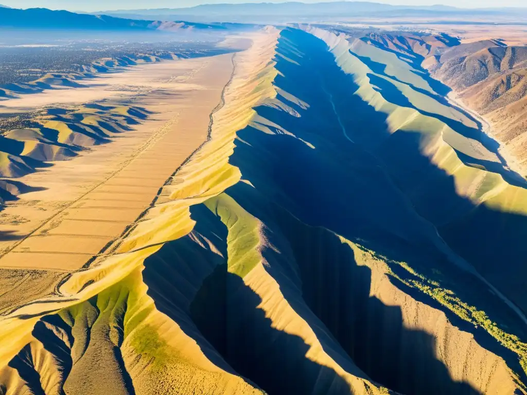 Vista aérea impresionante de la falla de San Andrés en California, con la luz matutina resaltando su intrincado patrón