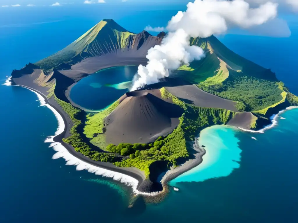 Volcanes majestuosos emergiendo del océano: una vista aérea impresionante Vista aérea impresionante de la formación de nuevos volcanes por placas tectónicas