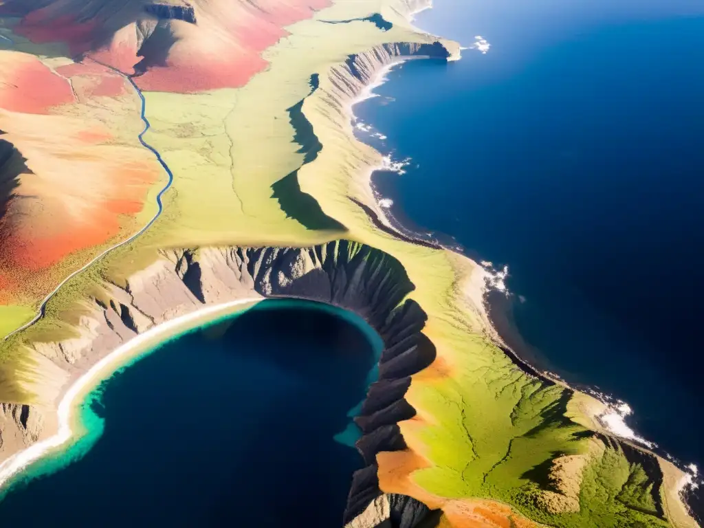 Vista aérea impresionante de un límite de placa tectónica con detalles intrincados y colores vivos