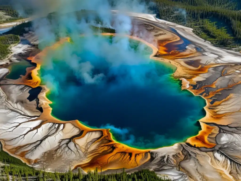 Supervolcán de Yellowstone: Detalles Impactantes Vista detallada del imponente supervolcán de Yellowstone, con sus características geotermales y la escala impresionante, mostrando las consecuencias de la erupción de Yellowstone